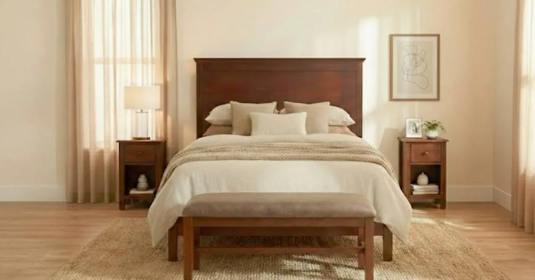 Solid wood bed and nightstands by furniture manufacturer Mebel International