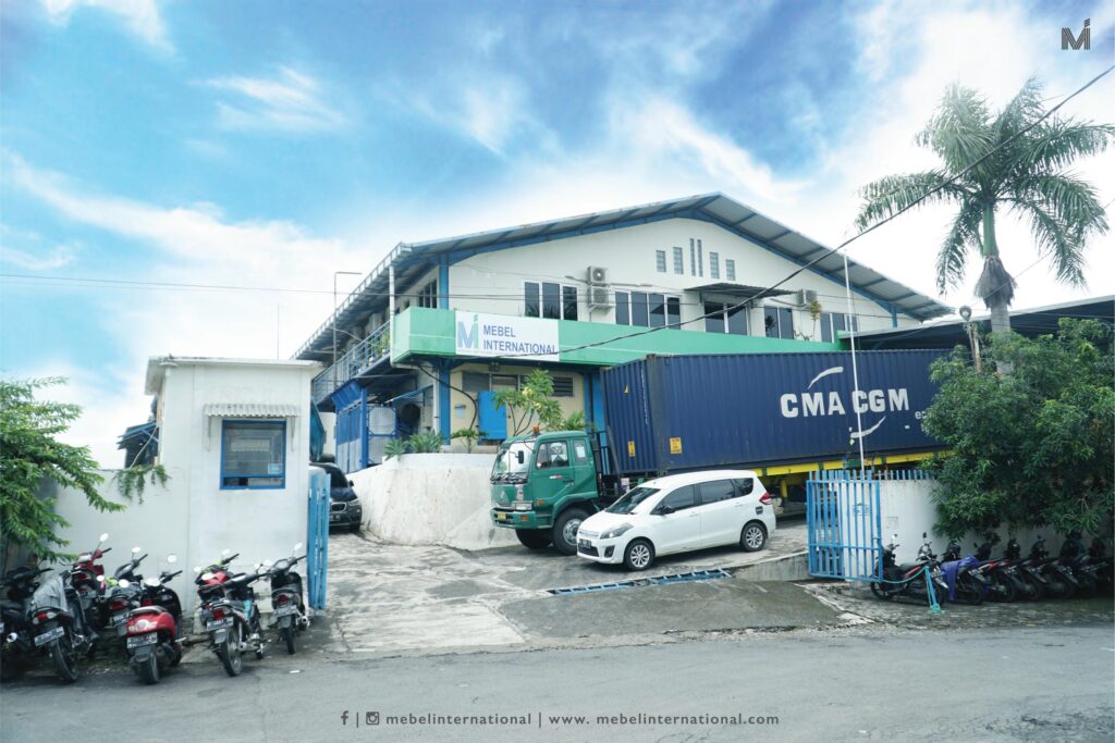 Mebel International furniture manufacturer facility with export container loading
